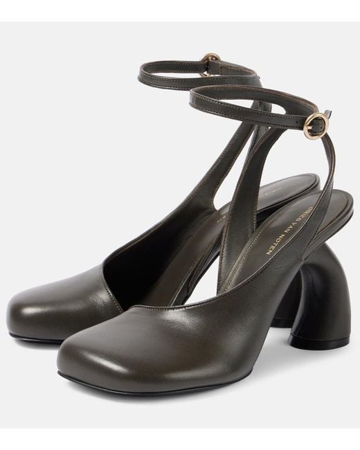 Dries Van Noten Black Leather Slingback Pumps