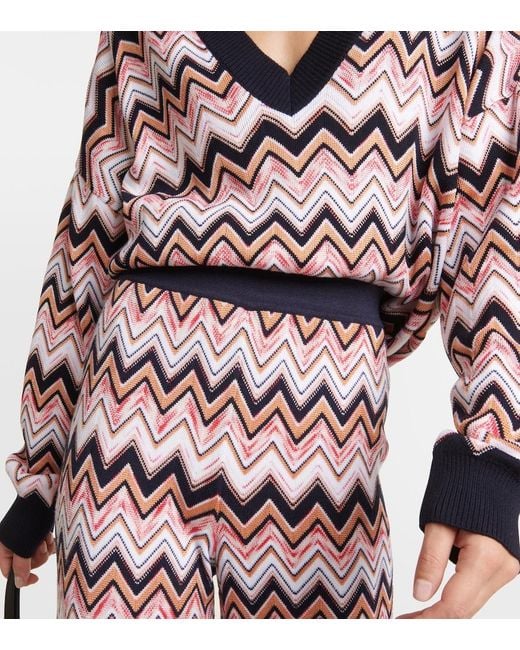 Missoni Red Chevron-Knit Straight Leg Trousers