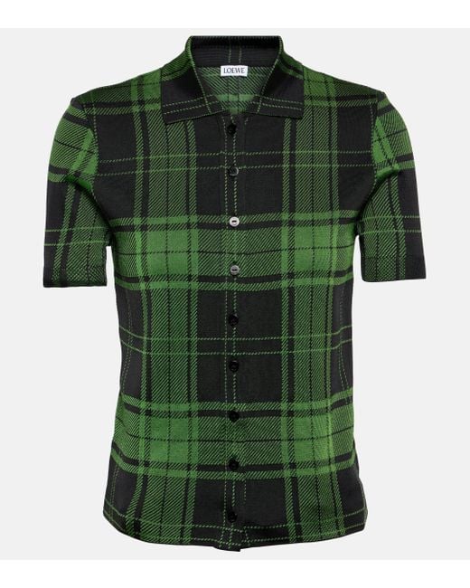 Loewe Green Checked Silk-blend Polo Shirt