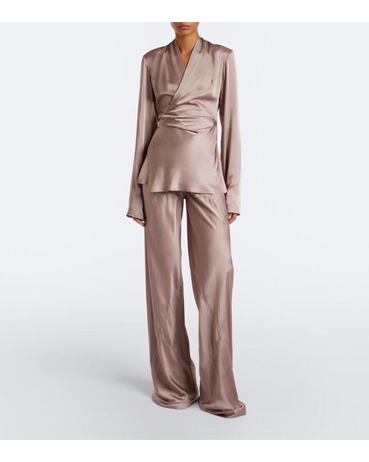 Rick Owens Pink Bias Satin Wide-Leg Pants