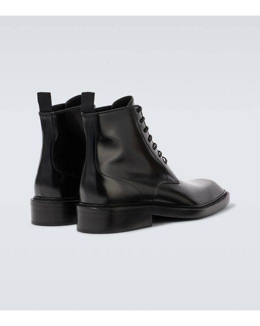 Saint Laurent Black Ian Leather Lace-Up Boots for men