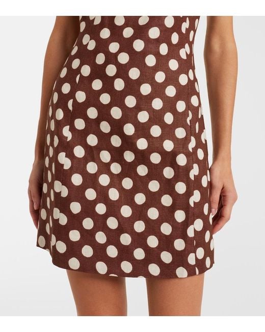 Faithfull The Brand Brown Lydie Polka-Dot Linen Minidress