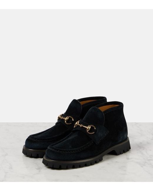 Gucci Black Horsebit Suede Ankle Boots