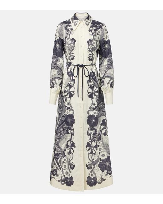 ALÉMAIS White Mickey Printed Linen Shirt Dress