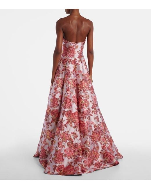 Markarian Red Laila Floral Brocade Gown