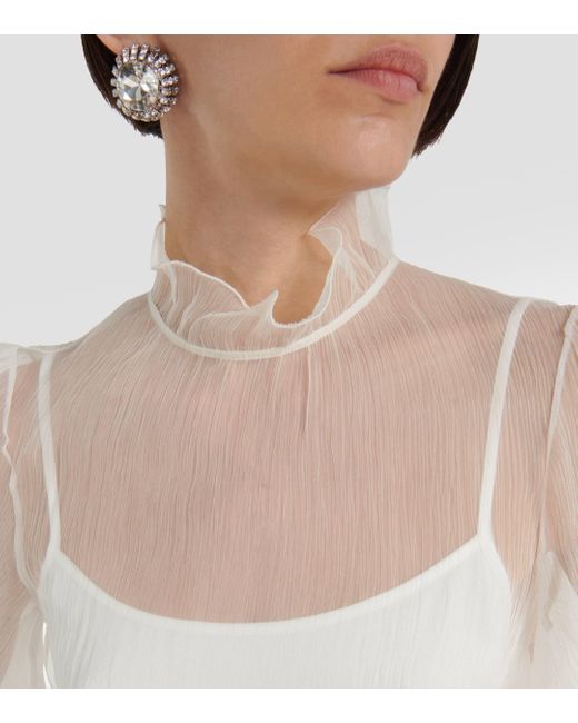 Max Mara White Bridal Alma Ruffled Silk Minidress