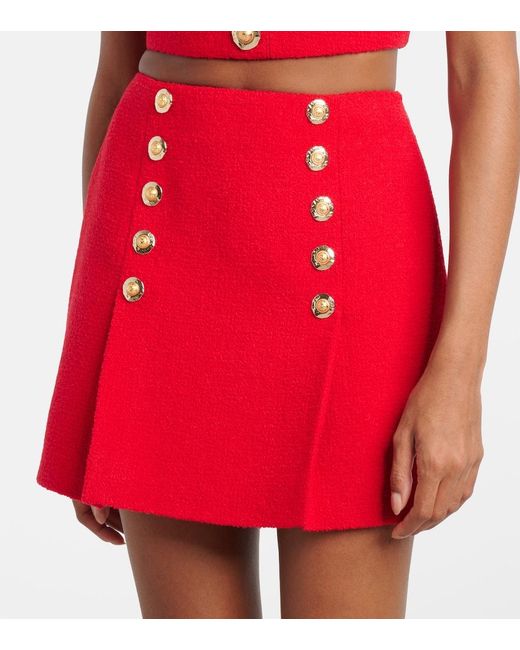 Balmain Red Pleated Wool-Blend Miniskirt