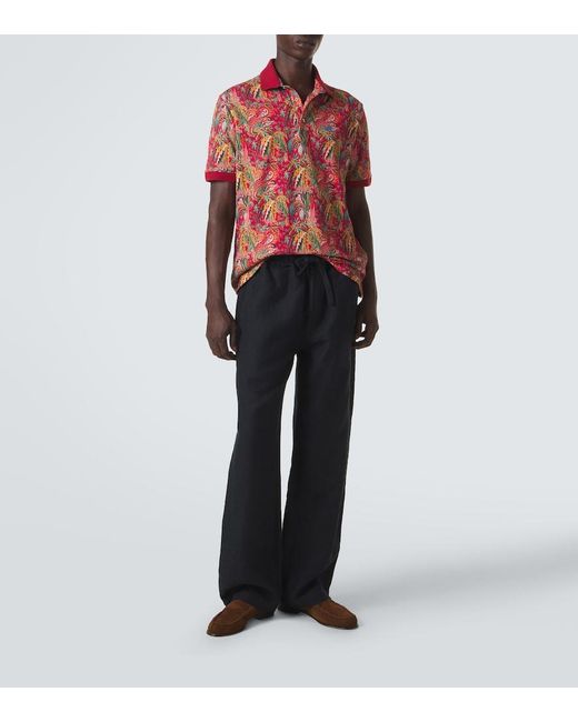Etro Red Paisley Cotton Pique Polo Shirt for men