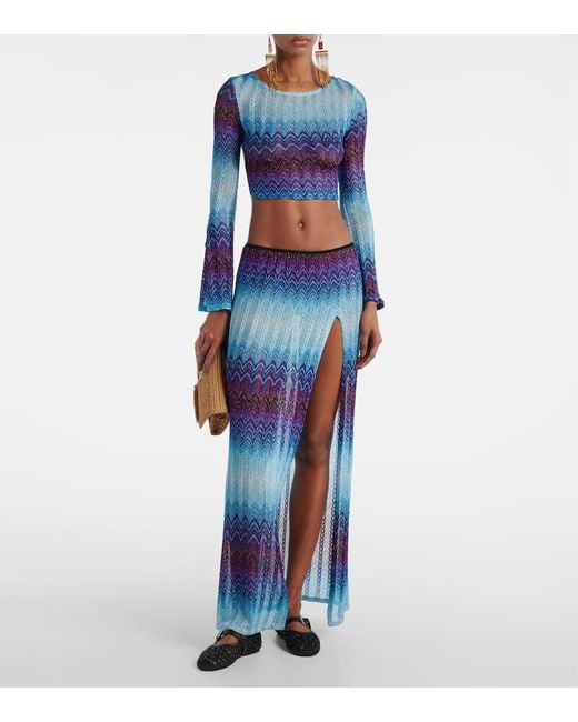 Missoni Blue Zig Zag Lame Cropped Top