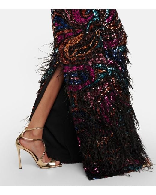 Rebecca Vallance Multicolor Kiki Feather-trimmed Sequined Gown