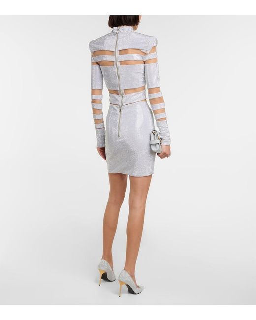 Balmain White Embellished Miniskirt