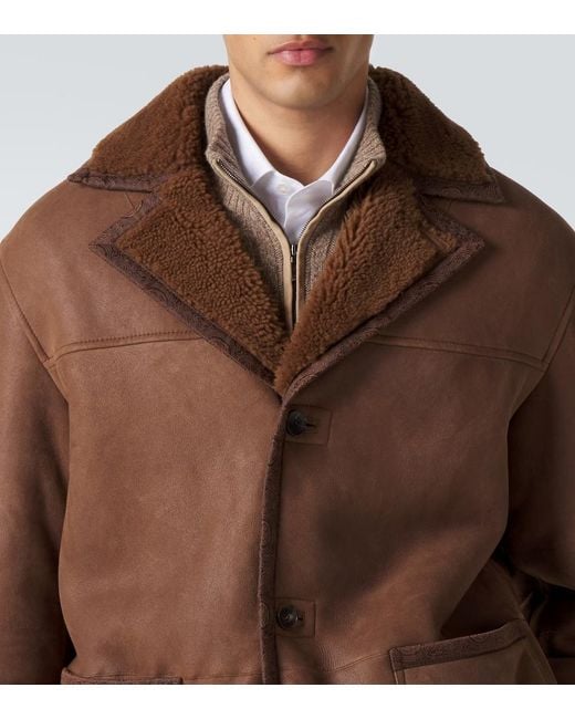 Etro Brown Shearling-Trimmed Leather Jacket for men