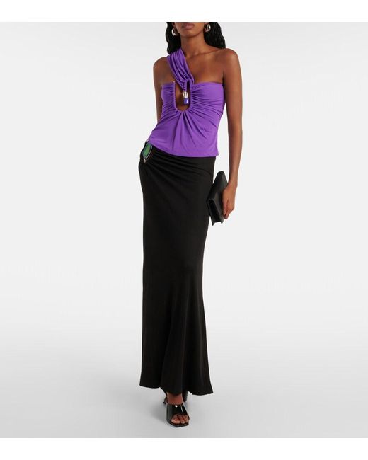Christopher Esber Purple Helix Cutout Embellished Jersey Top