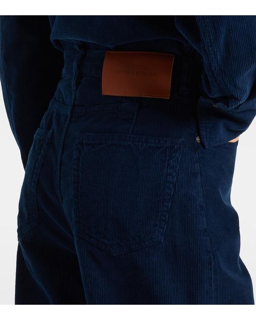 Victoria Beckham Blue High-Rise Cotton Corduroy Straight Pants