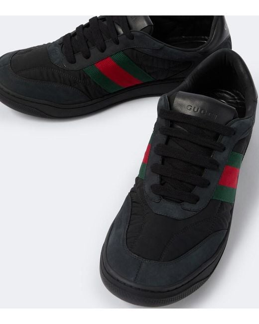 Gucci Black Screener Leather-Trimmed Sneakers for men