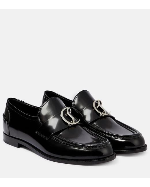 Christian Louboutin Black Cl Moc Loafers Aus Glanzleder Mit Verzierung