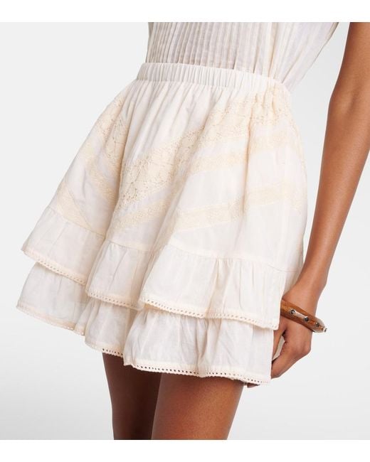 Juliet Dunn Natural Ruffled Lace-Trimmed Cotton Miniskirt