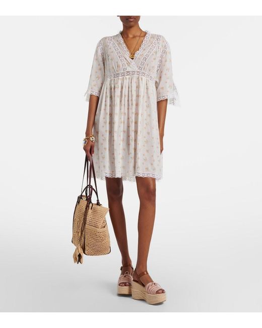 Chloé White Floral Cotton Voile Minidress