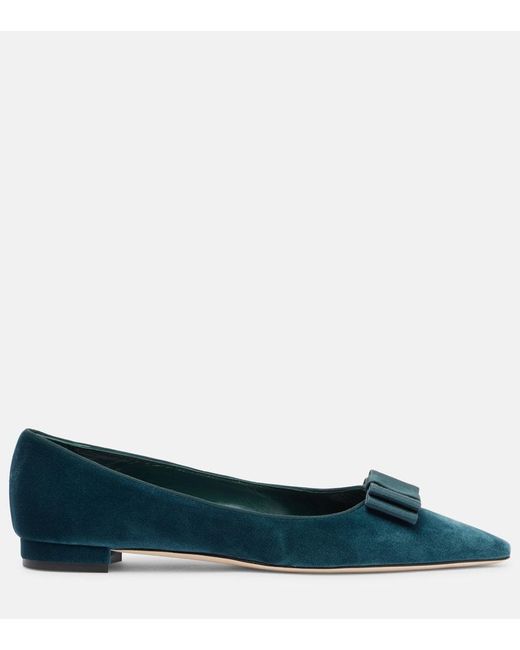 Manolo Blahnik Blue Reador Velvet Ballet Flats