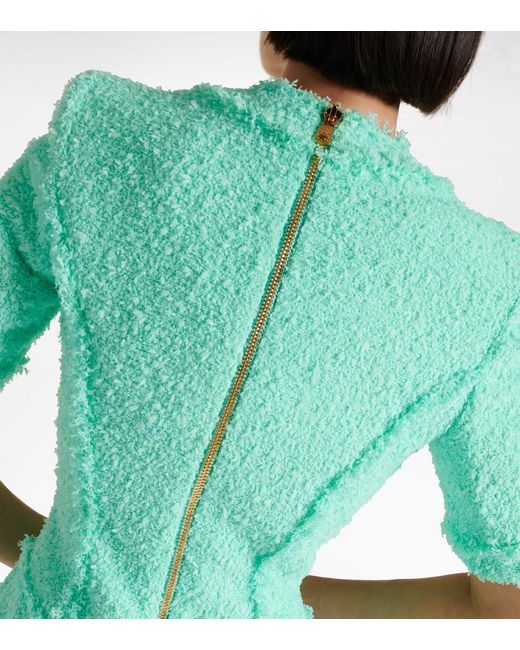 Balmain Green Embellished Tweed Minidress