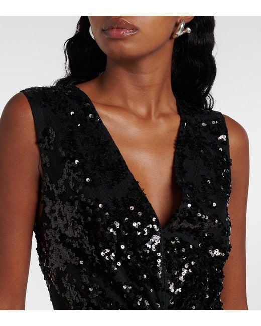 Victoria Beckham Black Sequined Gathered Midi Dress