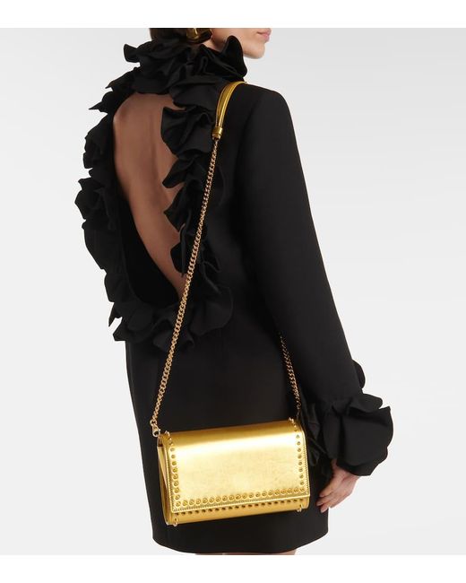 Christian Louboutin Yellow Paloma Spiked Metallic Leather Clutch