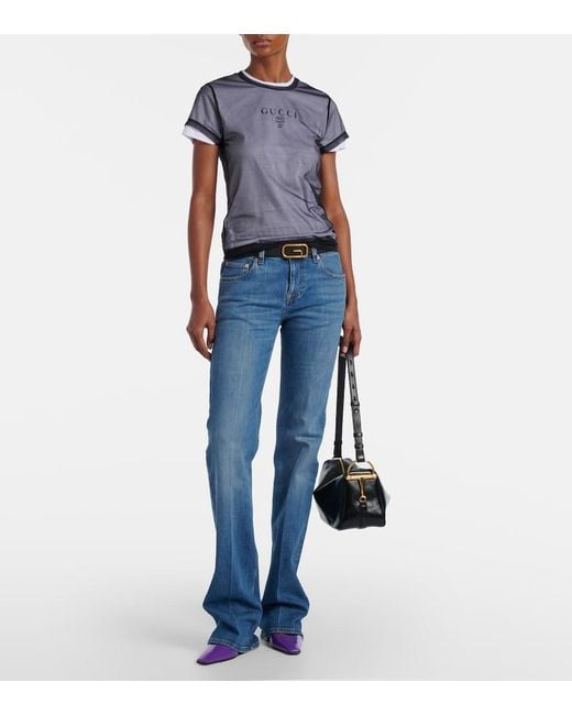 Gucci Gray Double Layered Jersey T-Shirt With Print