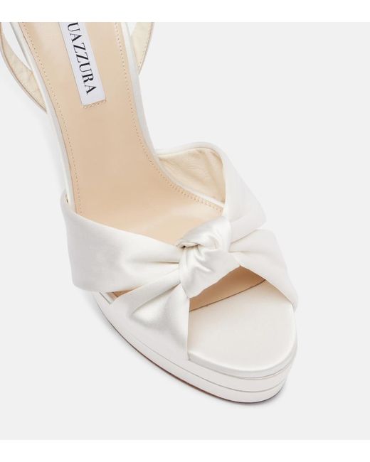 Aquazzura White Bridal Cupid 130 Silk Satin Platform Sandals