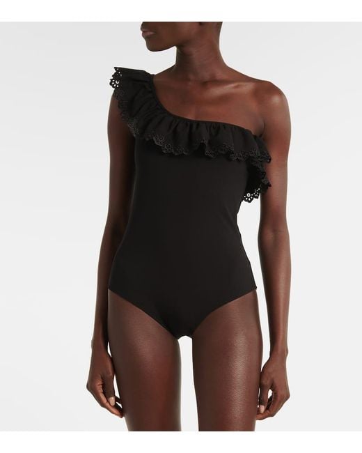 Ulla Johnson Black Solara Maillot Ruflfed Swimsuit