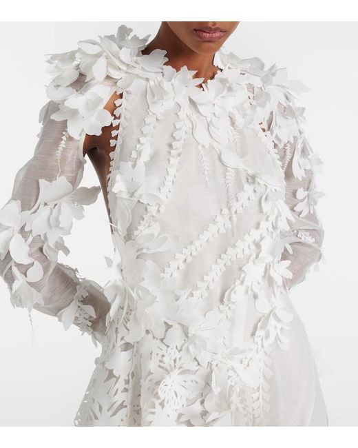 Zimmermann White Tranquillity Linen And Silk Organza Midi Dress