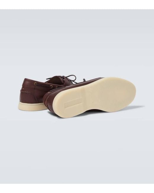 Loro Piana Brown Sea-Sail Walk Leather Boat Shoes for men
