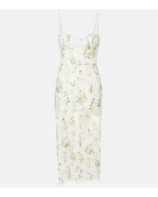 Monique Lhuillier White Floral Lace Corset Dress