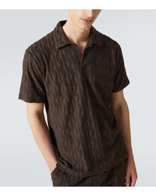 Frescobol Carioca Black Faustino Cotton Terry Jacquard Polo Shirt for men