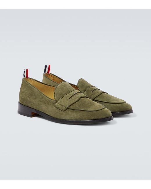 Thom Browne Green Suede Penny Loafers for men