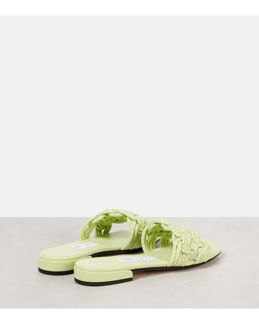 華やぎ【Jimmy Choo】 チャラ ラフィア レザースライド Chara Flat |Tan Leather and Crochet Raffia Slide | JIMMY CHOO