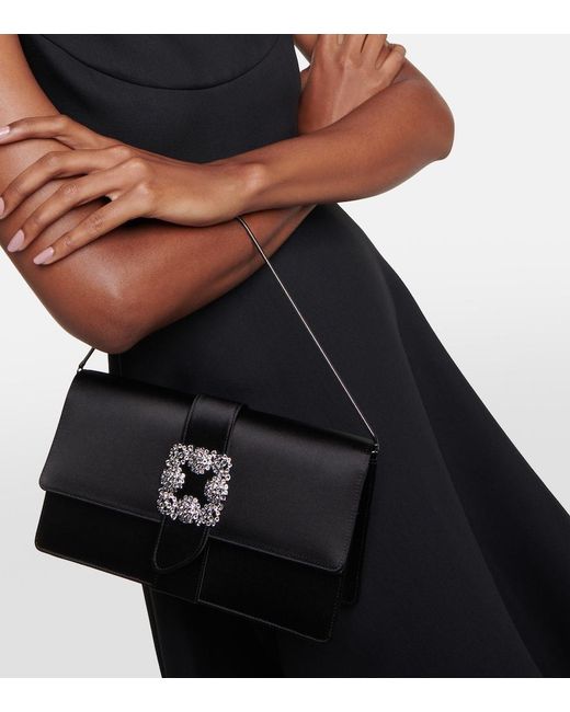 Manolo Blahnik Black Capri Embellished Satin Clutch