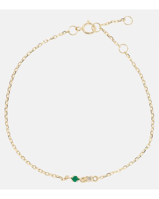 STONE AND STRAND Natural Tiny Emerald Goddess 14kt Gold Bracelet With Emerald And Diamonds