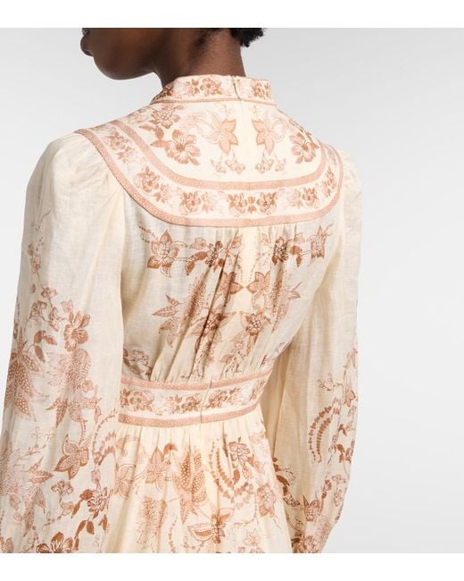 Zimmermann Natural Indra Floral Linen Midi Dress