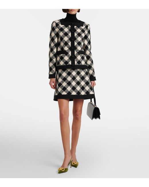 Valentino Black Checked Ruffled Tweed Jacket