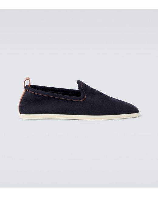 Loro Piana Blue Venice Walk Suede Loafers for men