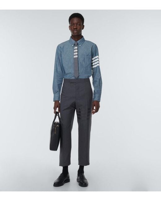 Thom Browne Blue 4-Bar Chambray Shirt for men