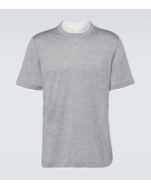 Brunello Cucinelli Gray Silk And Cotton T-shirt for men