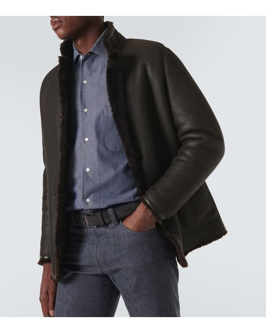 Loro Piana Black Shearling-Lined Leather Jacket for men