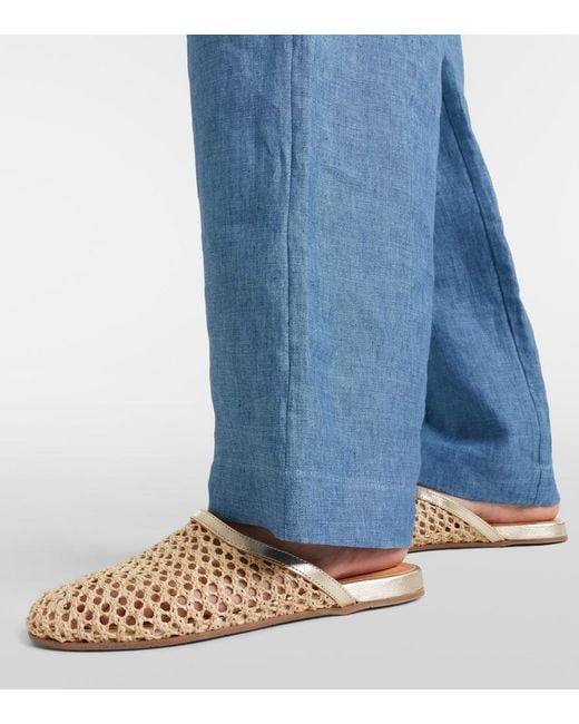 Ancient Greek Sandals Natural Leather-Trimmed Raffia Mules