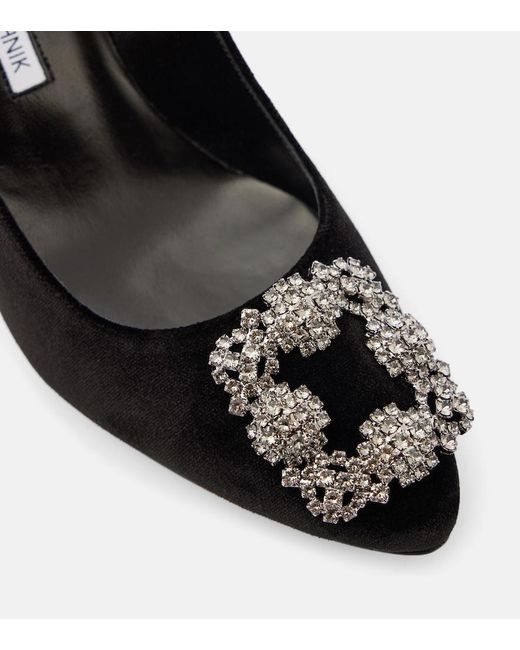 Manolo Blahnik Black Hangisi 70 Embellished Velvet Pumps