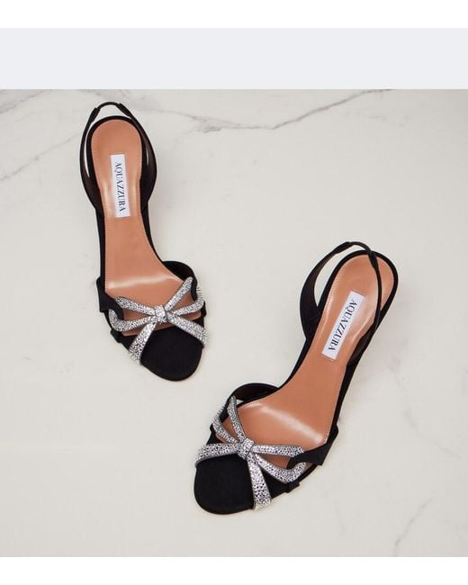 Aquazzura Black Ribbon Kiss Embellished Leather Slingback Sandals