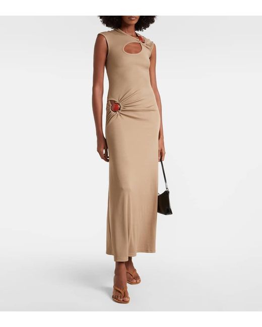 Christopher Esber Natural Mineral Stone Embellished Jersey Maxi Dress