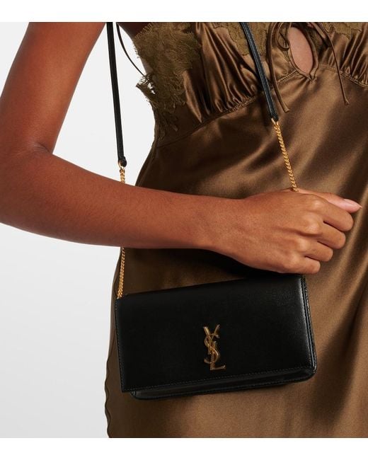 Saint Laurent Black Cassandre Leather Phone Pouch
