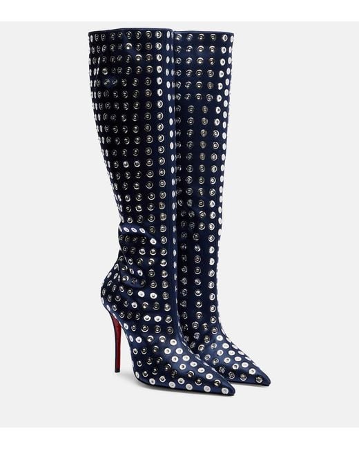 Christian Louboutin Blue Miss Z 100 Embellished Satin Knee-High Boots
