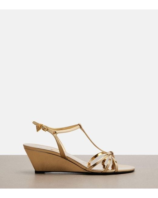 Prada Metallic Leather Wedge Sandals